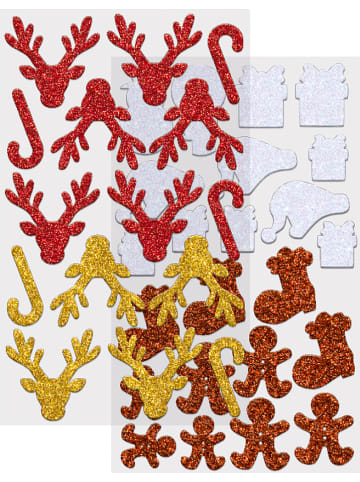 folia PAPER Glitter-schuimrubberstickers "Kerst" rood/goudkleurig/bruin - 38 stuks