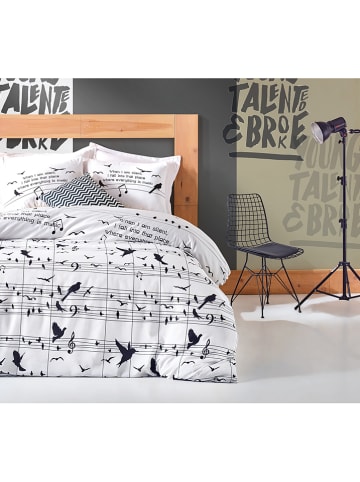Colorful Cotton Beddengoedset "Note" wit/zwart