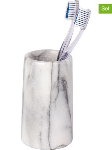 Wenko 2-delige set: tandenborstelbeker "Onyx" wit/grijs - (H)12,5 cm