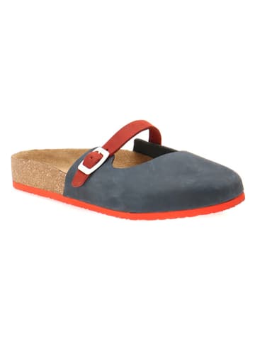 Comfortfusse Leder-Clogs in Dunkelblau/ Rot