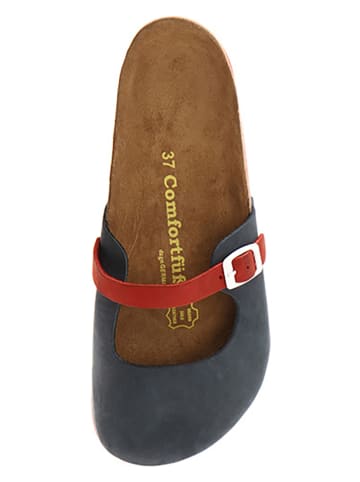 Comfortfusse Leder-Clogs in Dunkelblau/ Rot