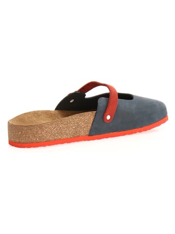 Comfortfusse Leder-Clogs in Dunkelblau/ Rot