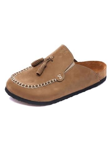 Comfortfusse Leder-Clogs in Sand
