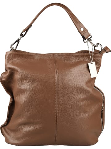 Florence Bags Leder-Schultertasche "Taba" in Taupe - (B)32 x (H)31 x (T)16 cm