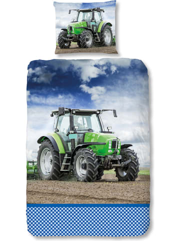 Good Morning Flanellen beddengoedset "Strong" blauw/groen