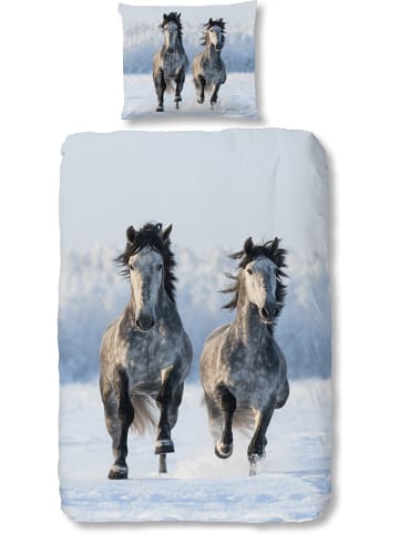 Good Morning Komplet pościeli "Snowhorses" w kolorze błękitnym