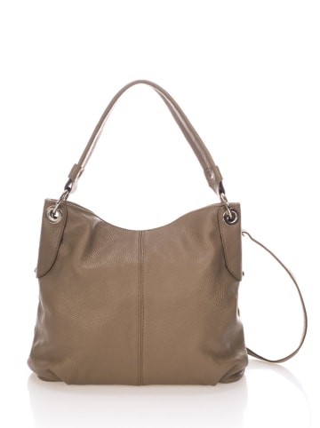 Lisa Minardi Leren schoudertas taupe - (B)34 x (H)30 x (D)14 cm