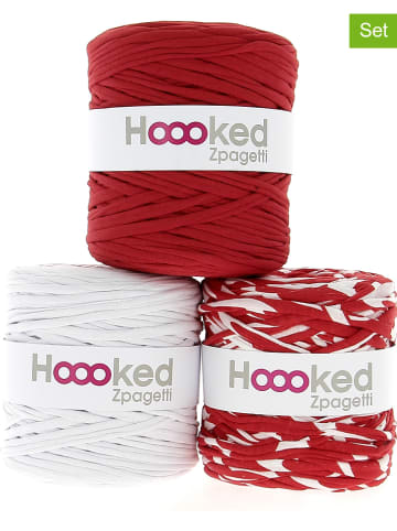 Hoooked 3-delige set: textielgaren "Zpagetti - Red Stripe" rood/wit
