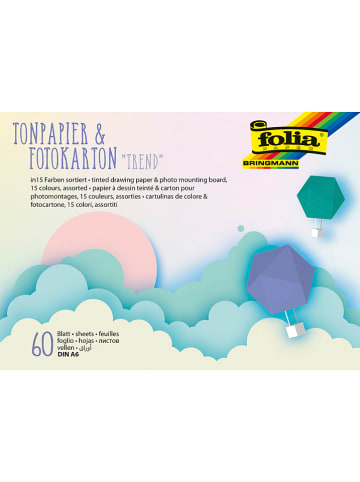 Folia Tonpapier/ Fotokarton "Trend" in Bunt - 60 Blatt - DIN A6