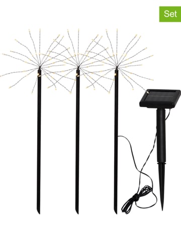 STAR Trading 3er-Set: LED-Solar-Gartenstecker "Firework" in Schwarz - (H)100 cm