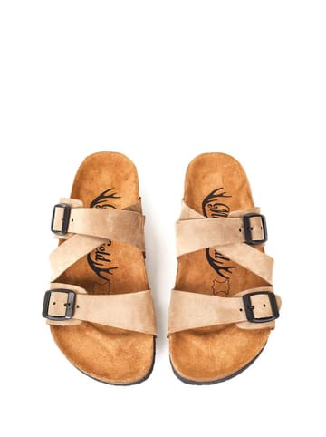 Moosefield Leren slippers beige