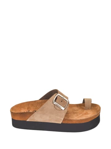 Moosefield Leren teenslippers beige