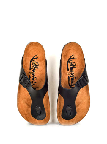 Moosefield Leren teenslippers zwart