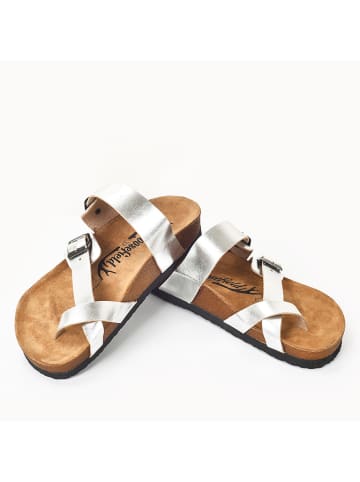 Moosefield Leren teenslippers zilverkleurig