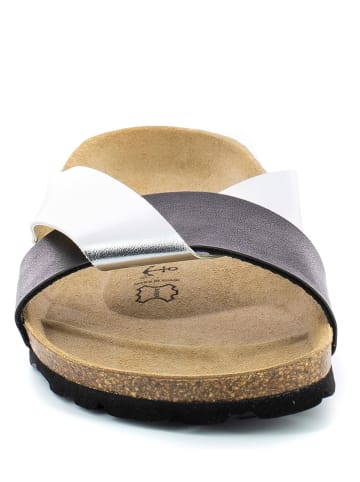 BAYTON Leren slippers zwart/zilverkleurig