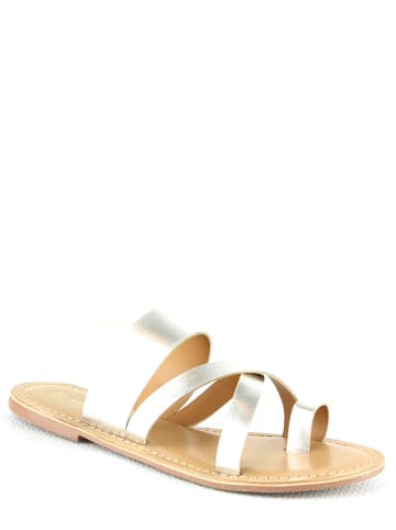 Manoukian shoes Leren slippers zilverkleurig