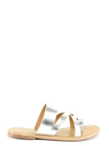 Manoukian shoes Leder-Pantoletten in Silber