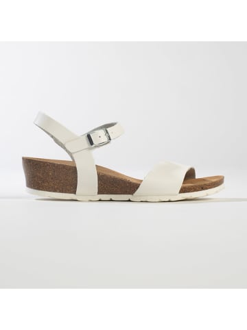 BACKSUN Skórzane sandały w kolorze białym na koturnie