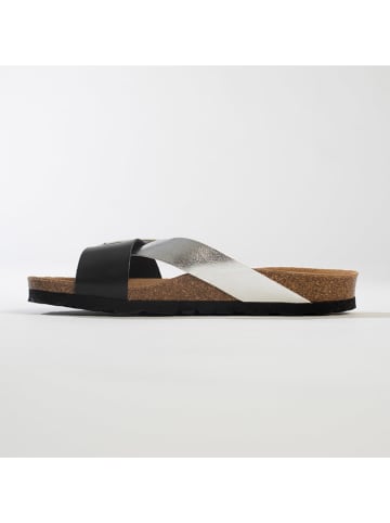 BACKSUN Leren slippers "Tingo" zilverkleurig/zwart