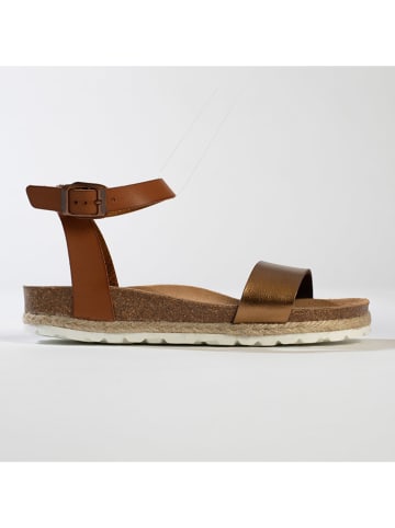 BACKSUN Leder-Sandalen "Junin" in Hellbraun/ Gold