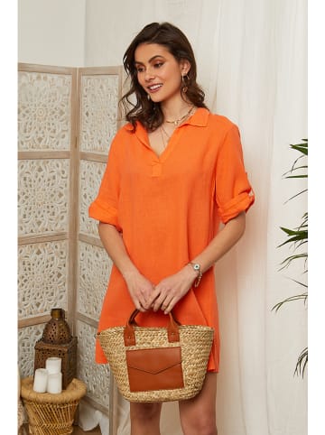 Lin Passion Lniana sukienka w kolorze pomarańczowym