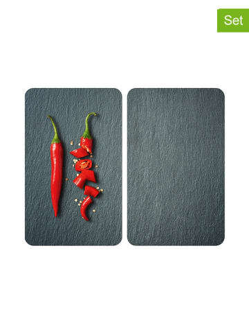 Wenko 2-delige set: fornuisafdekplaten ''Cayenne'' antraciet/rood - (L)30 x (B)52 cm