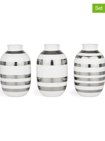 Kähler 3er-Set: Vasen "Omaggio" in Weiß/ Silber - (H)8 cm
