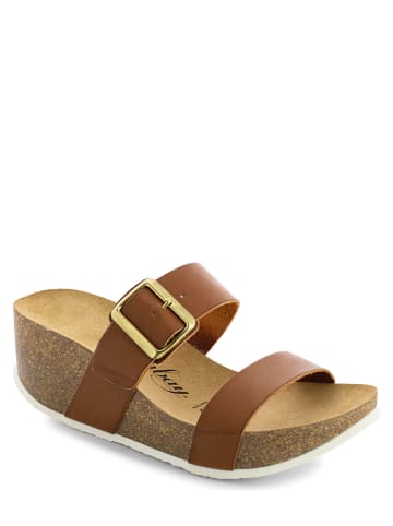 Sunbay Leren sleehakslippers "Ana" lichtbruin