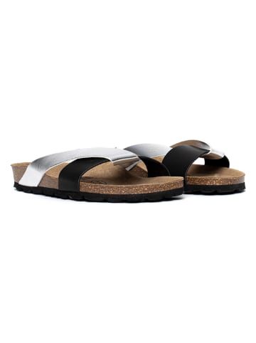 Sunbay Leren slippers "Rita" zwart/zilverkleurig