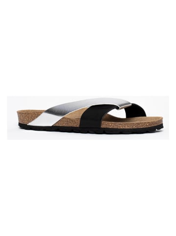 Sunbay Leren slippers "Rita" zwart/zilverkleurig