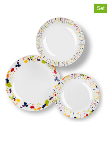 Trendy Kitchen by EXCÉLSA 18-częściowy zestaw talerzy w kolorze białym ze wzorem