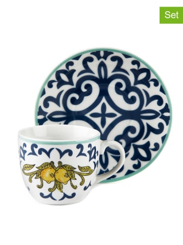 Trendy Kitchen by EXCÉLSA 6er-Set: Espressotassen in Blau/ Weiß - 90 ml