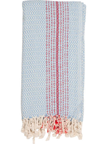 Towel to Go Hamamtuch in Hellblau/ Rot - (L)180 x (B)100 cm