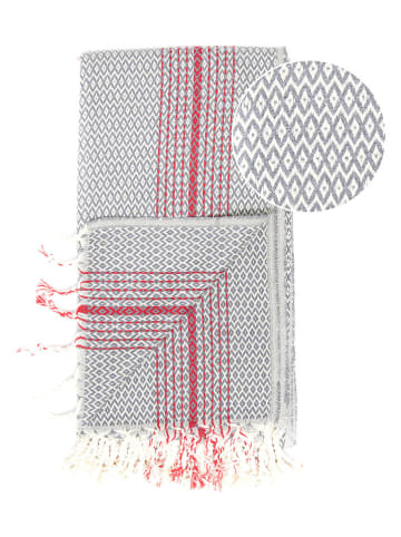 Samimi Hamamdoek lichtgrijs/rood - (L)180 x (B)100 cm