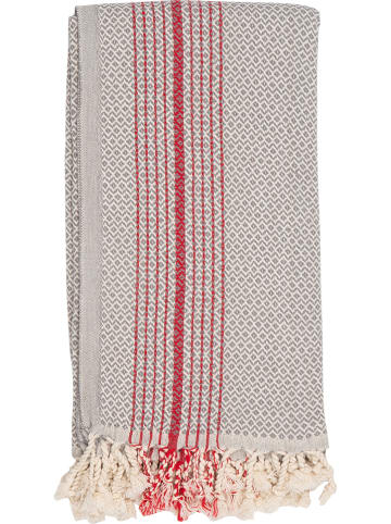 Towel to Go Hamamtuch in Hellgrau/ Rot - (L)180 x (B)100 cm