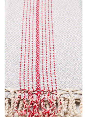 Samimi Hamamtuch in Hellgrau/ Rot - (L)180 x (B)100 cm