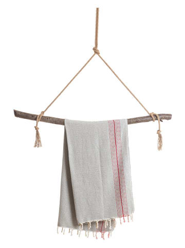 Samimi Hamamdoek lichtgrijs/rood - (L)180 x (B)100 cm