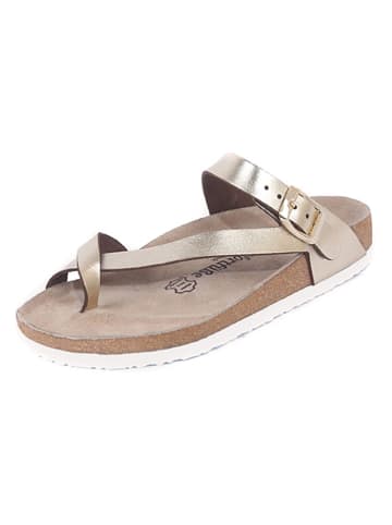 Comfortfusse Leren teenslippers goudkleurig
