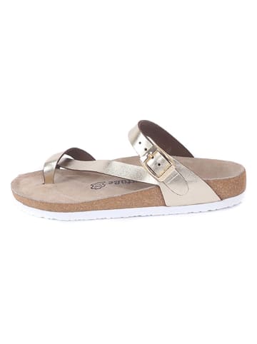Comfortfusse Leren teenslippers goudkleurig