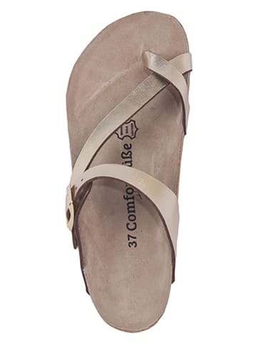 Comfortfusse Leren teenslippers goudkleurig