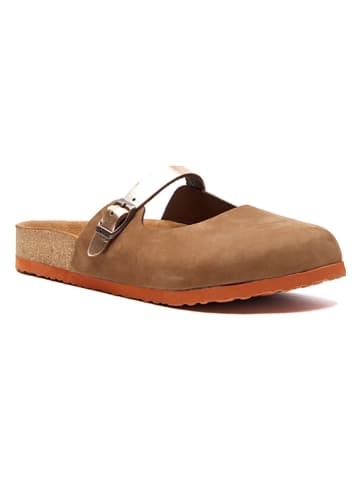 Comfortfusse Leder-Clogs in Sand/ Roségold