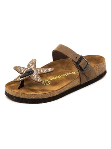 Comfortfusse Leren teenslippers zandkleurig