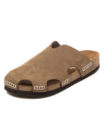 Comfortfusse Leren clogs zandkleurig