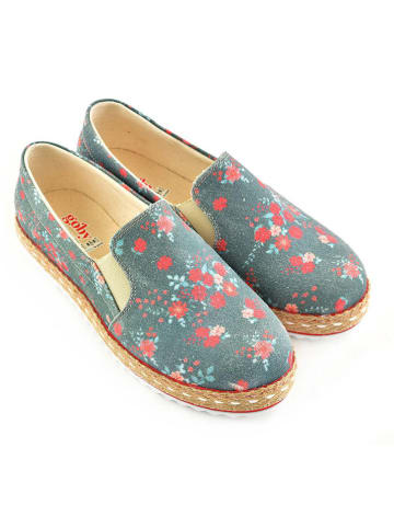 Goby Espadryle w kolorze ciemnozielonym ze wzorem