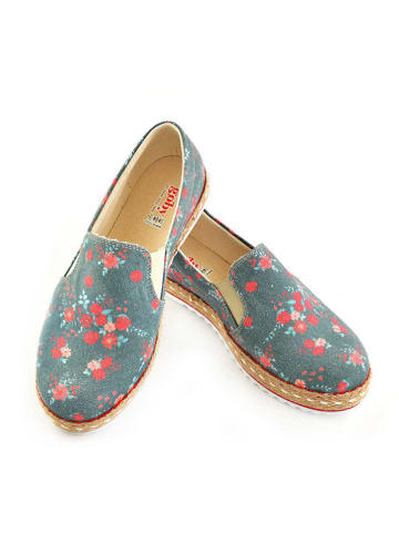 Goby Espadryle w kolorze ciemnozielonym ze wzorem
