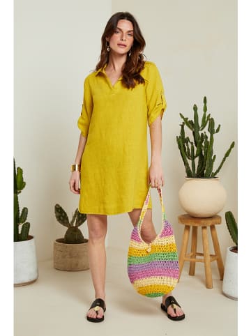 Le Monde du Lin Lniana sukienka w kolorze żółtym
