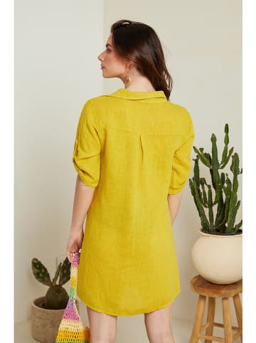 Le Monde du Lin Lniana sukienka w kolorze żółtym