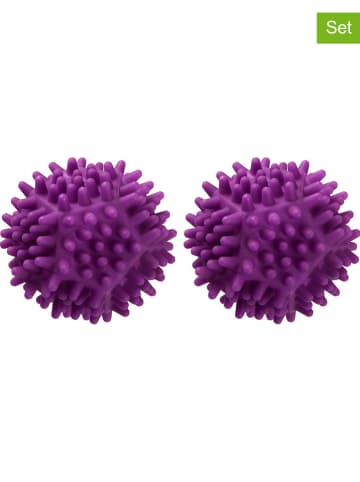 Fackelmann 2-delige set: drogerballen "Fluffy" violet - Ø 6,5 cm