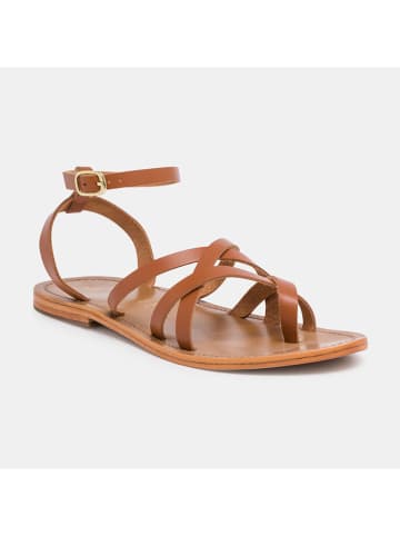 CALANK Leder-Zehensandalen in Hellbraun