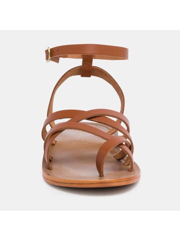 CALANK Leren teensandalen lichtbruin